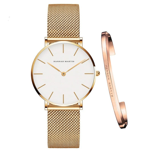 Goldfarbene Damenuhr Mit Hannah-Martin-Armband.