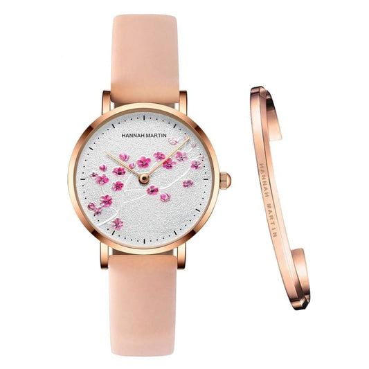Hannah Martin Damenuhr, rosafarbenes LederarmbandSchweizer